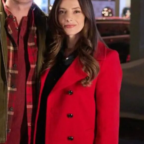 Rose Demonte Movie Deck the Walls 2024 Ashley Greene Red Wool Coat For Women